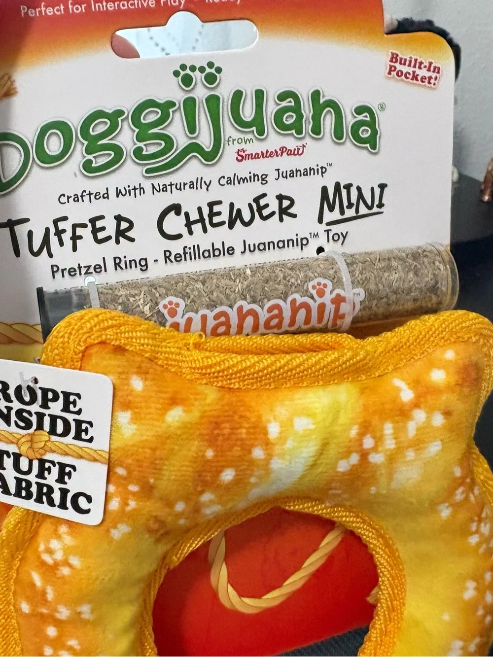 Doggijuana Tuffer Chewer Mini Refilllable Pretzel Ring Dog Toy, Small new